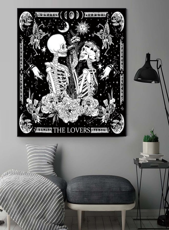 OIOVOIO The Lovers Tapestry Gothic Wall Tapestries Black and White Skeleton Mushroom Grunge Dark Witchy Wall Hanging for Home Decor Aesthetic Bedroom Living Room Dorm Decor (59"x51", Lovers) - Image 5